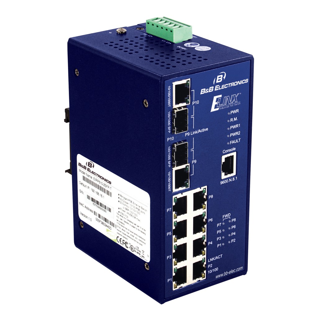 Managed Industrial Ethernet Switch 2 GB RJ-45/SFP Ports, 8 PoE 
